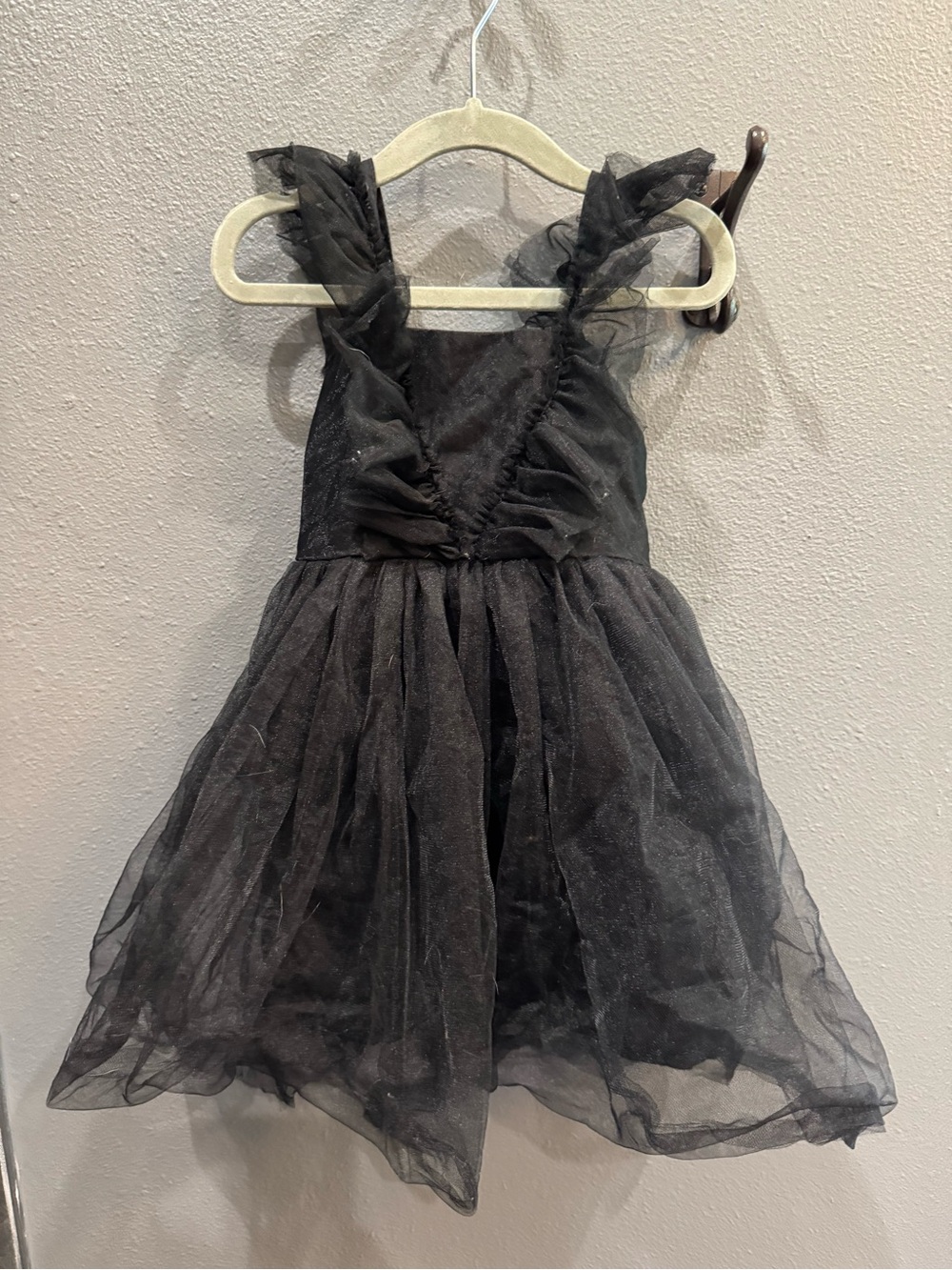 Black Tulle Ruffle Strap Party Dress
